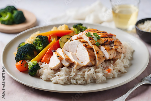 A plate of chicken breast with rice