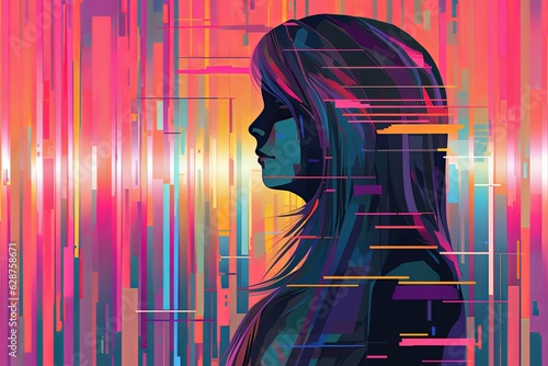 Colorful Glitchy Ambient Dark Portrait Graphic Illustration