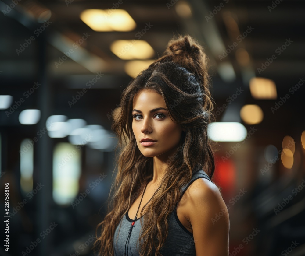 Beautiful woman in the gym. Concept of physical fitness and health. Generative AI