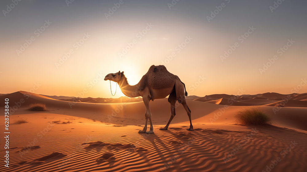 photograph of silhouette of a camel in the desert Dubai, United Arab Emirates, beautiful sky at sunrise wide angle lens realistic sunlight,generative ai photograph of silhouette of a camel in the desert Dubai, United Arab Emirates, beautiful sky at sunrise wide angle lens realistic sunlight,generative ai