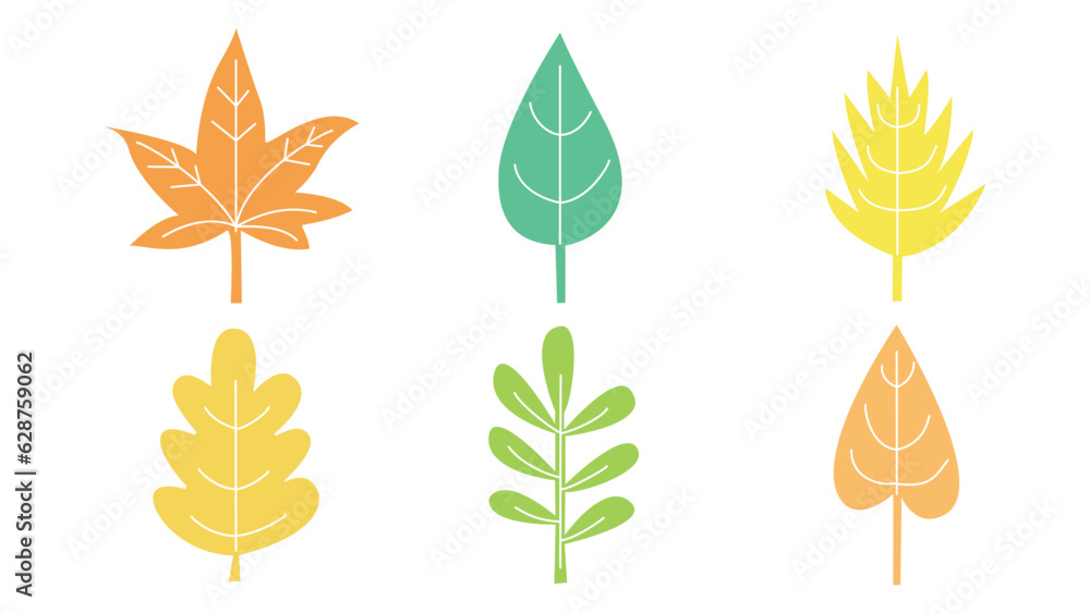 Obraz premium Colored autumn leaves set. Simple cartoon flat style, vector illustration.