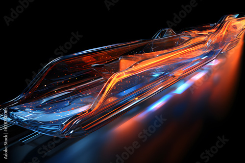 Data transmission. orange light line. Generative AI. © AnuStudio