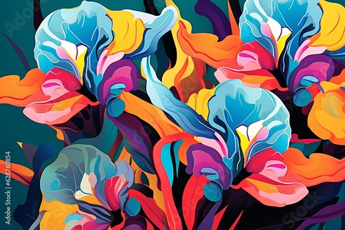 Colorful Vibrant Hand Drawn Radiant Unique Flowers Graphic Illustration Art