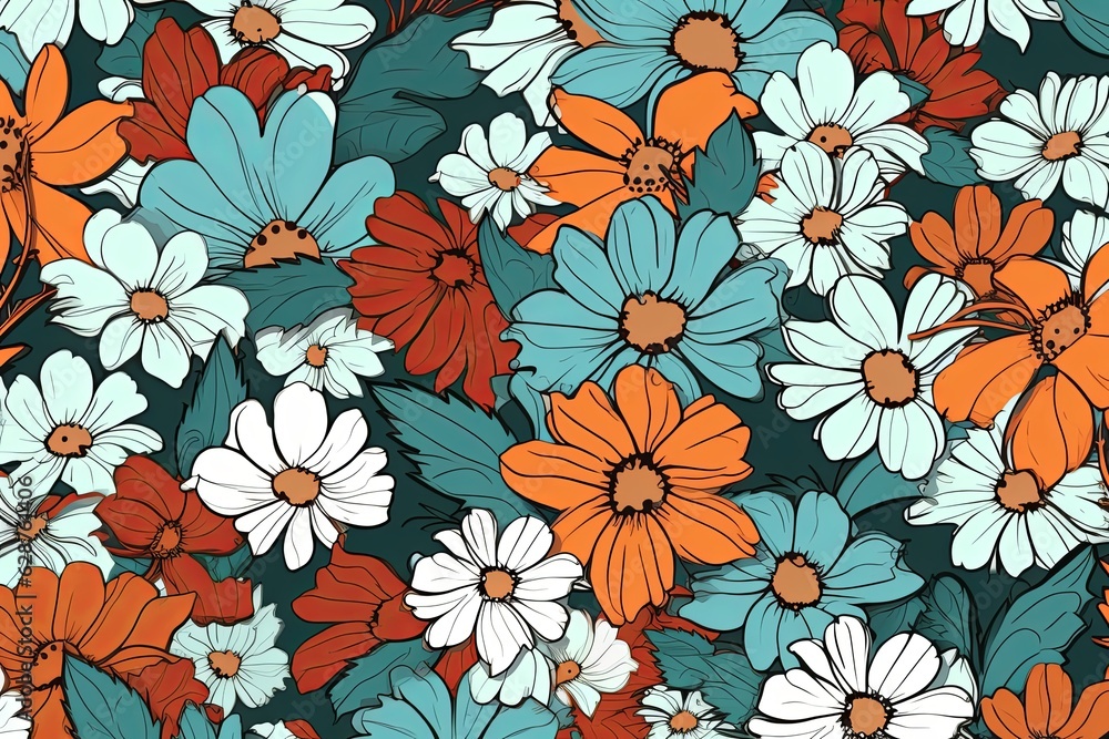 Colorful Vibrant Hand Drawn Unique Flowers Graphic Illustration Background Colorful Vibrant Hand Drawn Unique Flowers Graphic Illustration Background