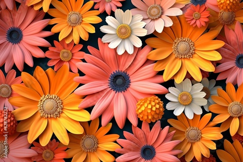 Colorful Vibrant Hand Drawn Unique Flowers Graphic Illustration Background