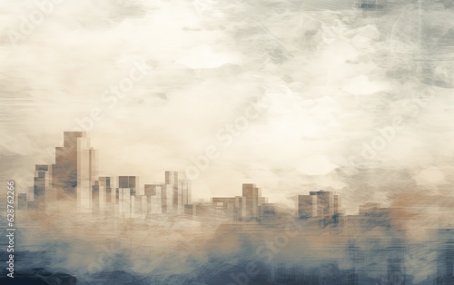 abstract painting style illustration of urban cityscape in misty fog  Generative Ai