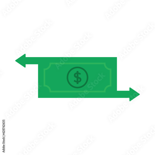 green banknote like money transfer. concept of back reward and cash flow or banking order. flat cartoon style minimal logotype graphic simple design illustration isolated on white background