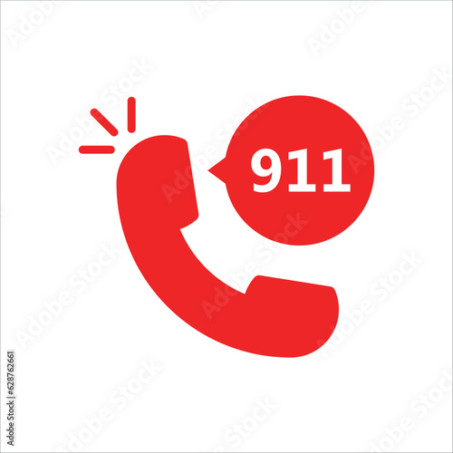 red urgent call with handset like 911. concept of 24/7 delivery service or crisis support helpdesk or risk popup. simple flat style trend modern logotype graphic design isolated on white background