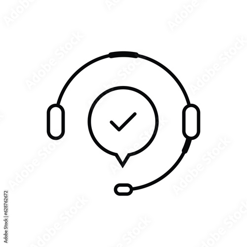 black thin line headset like callcenter. concept of telesales pictogram or 24 7 dispatcher. flat stroke style trend simple modern hotline or counselling logotype graphic art design isolated on white