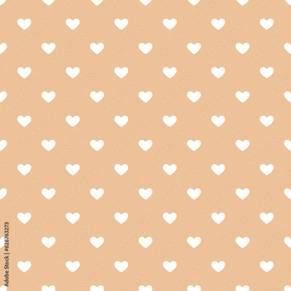 Seamless beige heart pattern background.Simple beige heart shape seamless pattern in diagonal arrangement. Love and romantic theme background.