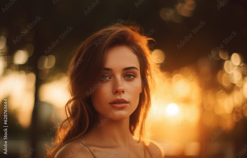 Portrait of a beautiful woman at sunset. Generative AI Portrait of a beautiful woman at sunset. Generative AI