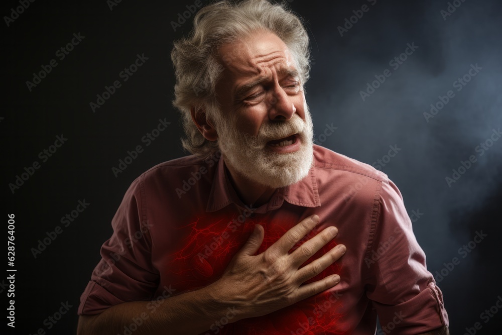 Elderly man having heart attack chest pain. Elderly man having heart attack chest pain.