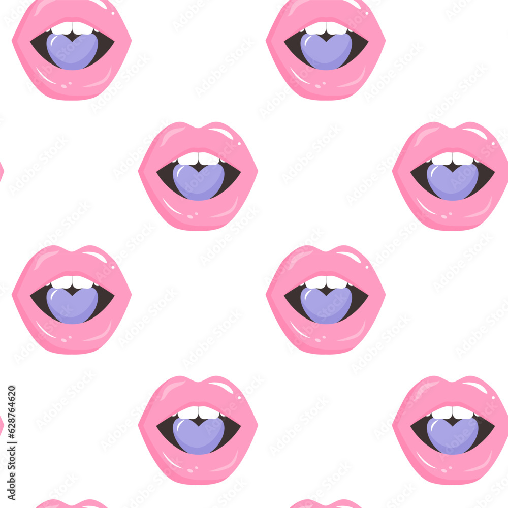 Lips with heart seamless pattern. Cute romantic background. Lips with heart seamless pattern. Cute romantic background.