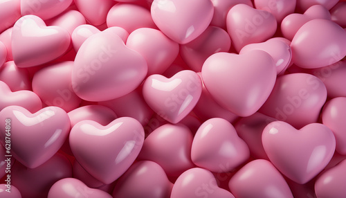 Valentine's day background with a lot of pink heart-shaped balloons on pink background
