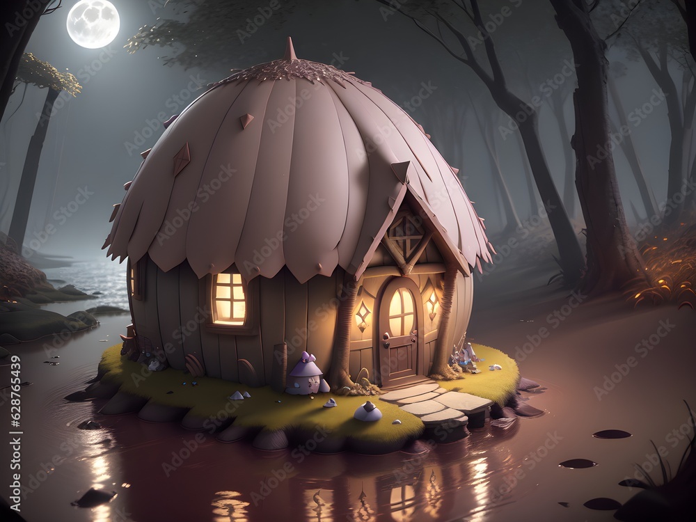 Fairy hut, Generative AI Illustration - obrazy, fototapety, plakaty 