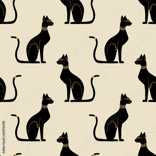 Fotobehang Ancient Egypt cat. Vector illustration. Seamless pattern