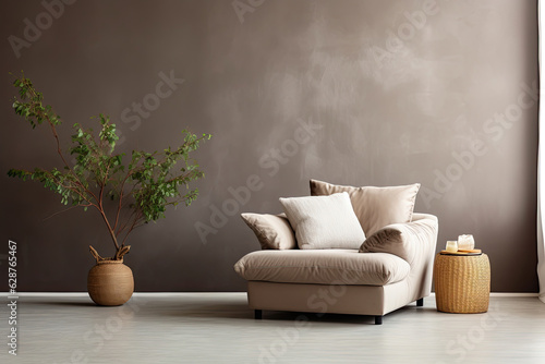 Lavish beige Couch Complementing a light gray Wall: The Perfect Fusion of Classic Comfort and Chic Interior Design
