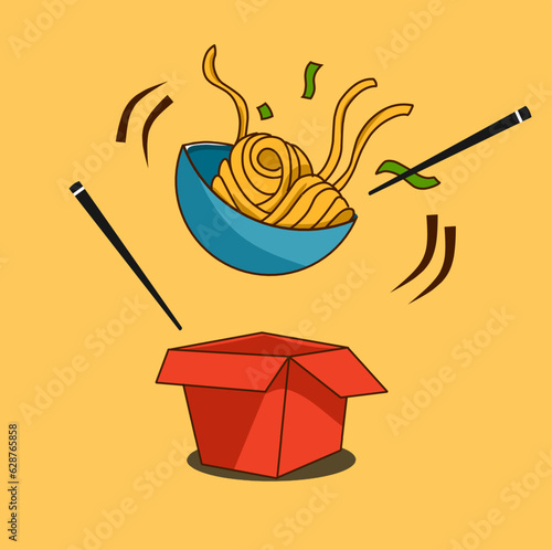National Chop Suey Day vector. A bowl with noodles coming out of a food box