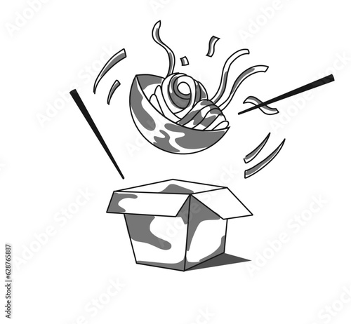 National Chop Suey Day vector. A bowl with noodles coming out of a food box