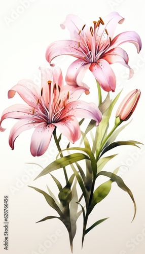 watercolor lily isolated on white  AI Generated