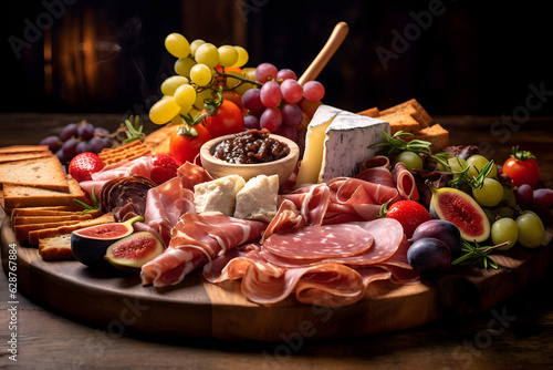 smoked meat and vegetables salami and cheese platter Prosciutto e Melone		 photo