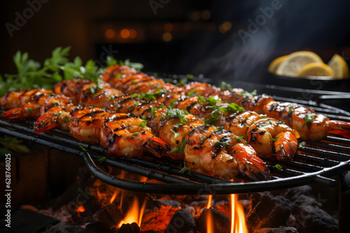 grilled shrimps on the grill	