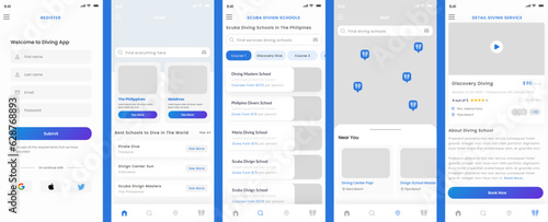 Scuba Diving School, Dive Center, Diver Services & Snorkeling App Ui Kit Template