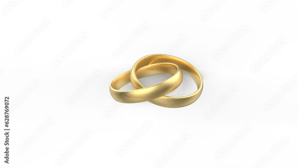 two interconnected polished matte brushed golden wedding rings isolated 3D CAD rendering illustration two interconnected polished matte brushed golden wedding rings isolated 3D CAD rendering illustration