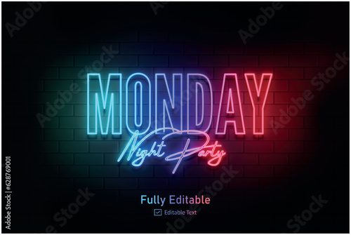 Vector neon effect logo for neon text effect and neon light night party editable text effect and night club