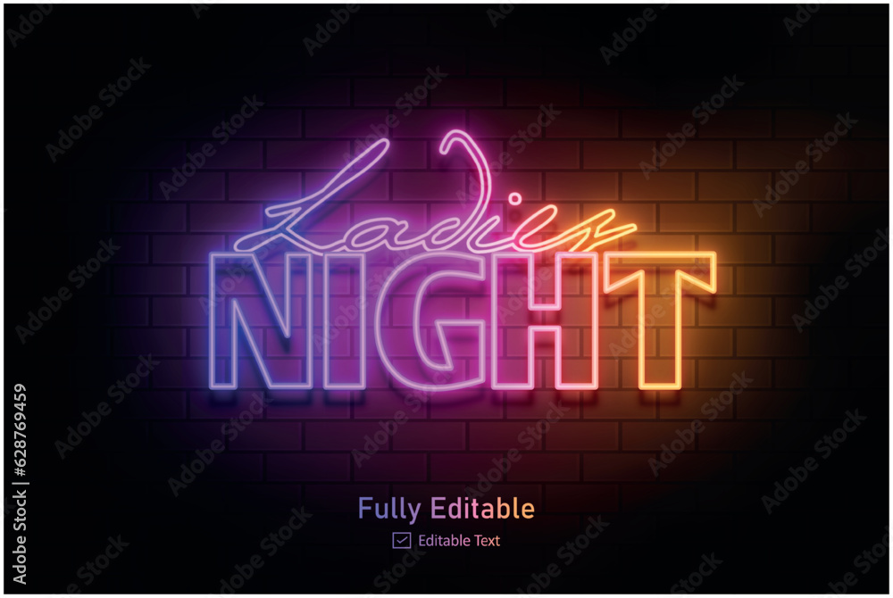 Vector neon effect logo for neon text effect and neon light night party editable text effect and night club Vector neon effect logo for neon text effect and neon light night party editable text effect and night club