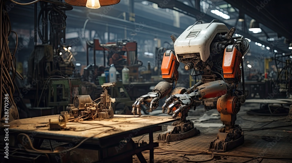 The robot working maintenance in factory, Generative AI