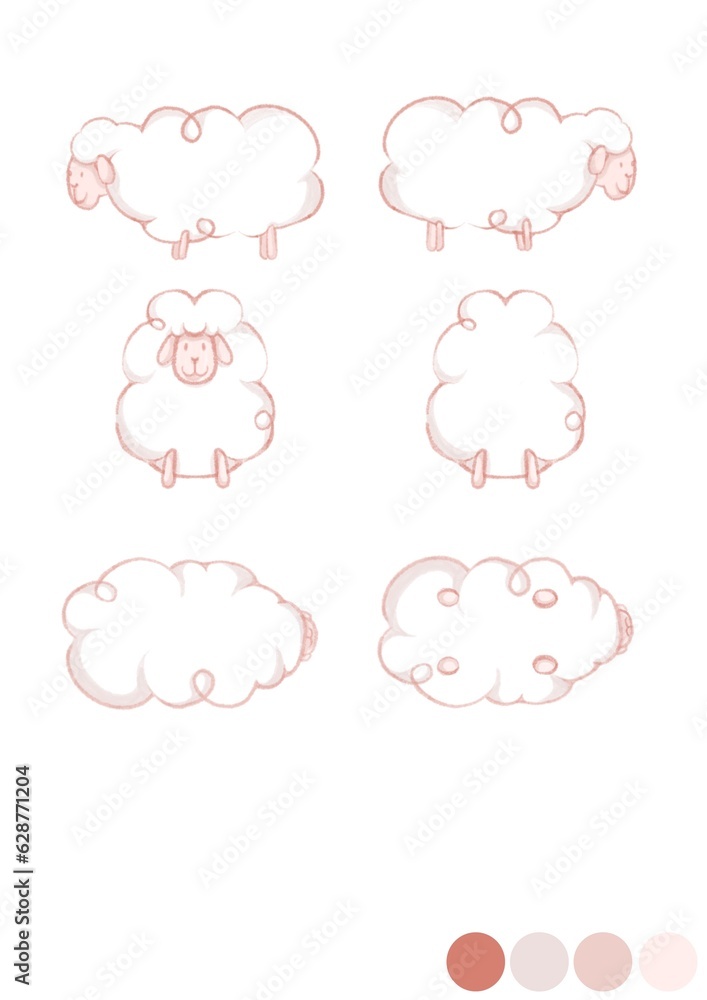 lamb icon set. Cartoon set of cute face lamb vector icons for web design