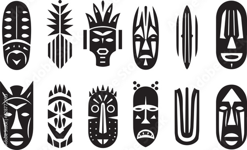 Set of African Tribal Masks, Tribal Masks vector illustration