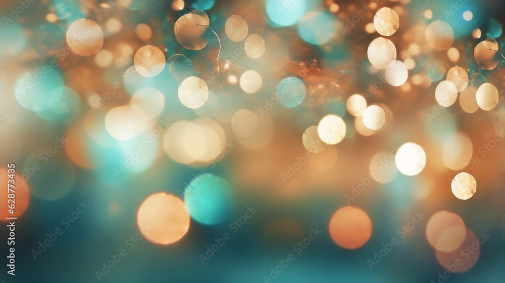 Generative AI : Magical Teal and Bronze background with colorful bokeh Generative AI : Magical Teal and Bronze background with colorful bokeh