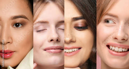 Εκτύπωση καμβά Collage of beautiful young women with healthy skin, closeup