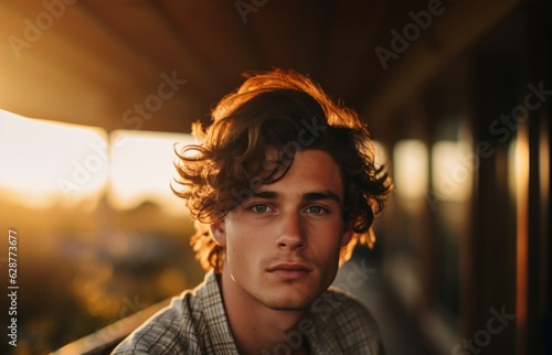 Portrait of a handsome guy at sunset. Generative AI © ColdFire