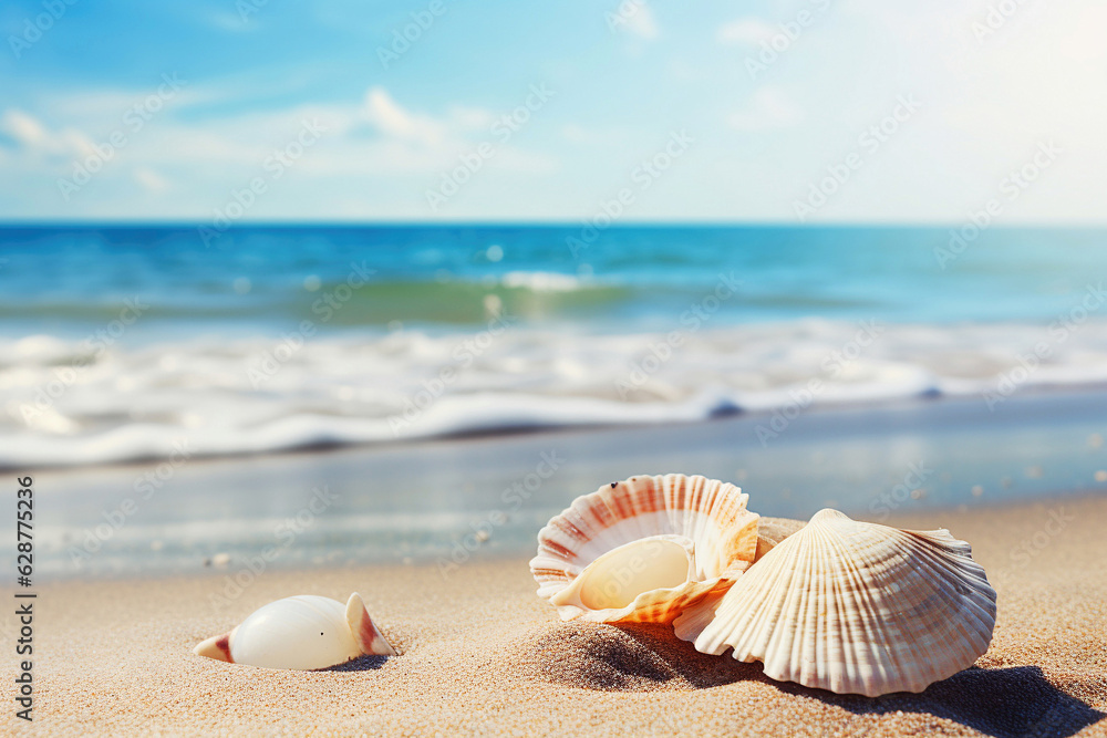 Summer beach with starfish and shells Summer beach with starfish and shells