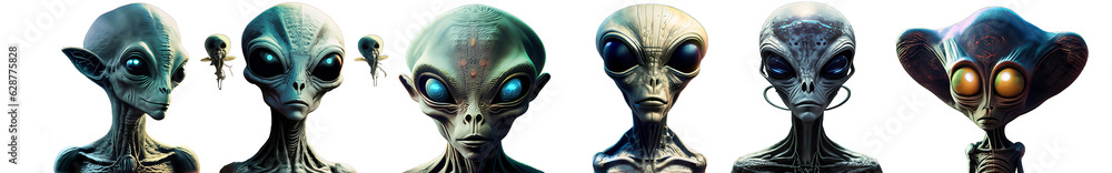 Classic SciFi Alien Set Transparent Background AI Generated 4