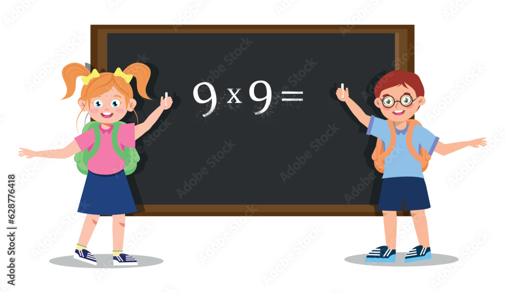 Back to school child, School children with school board. Back to school, vector illustration. Illustration for school. School season, mathematics lesson Back to school child, School children with school board. Back to school, vector illustration. Illustration for school. School season, mathematics lesson