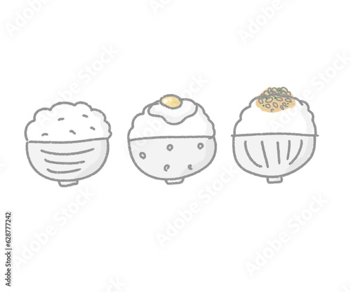 3種類のゆるいご飯イラスト