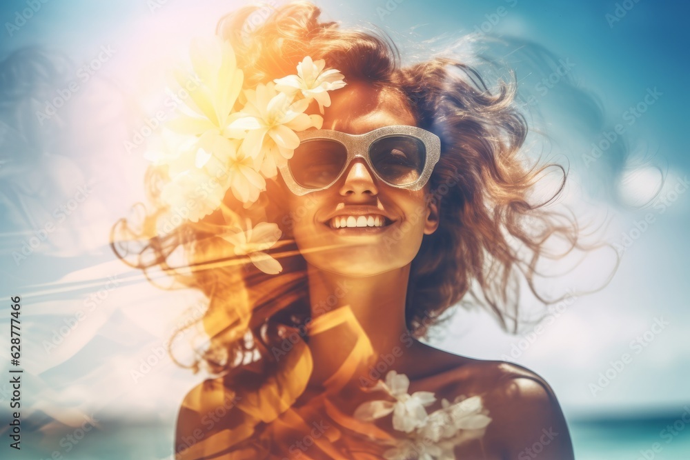 Double Exposure Summer Themed Portrait of a Woman