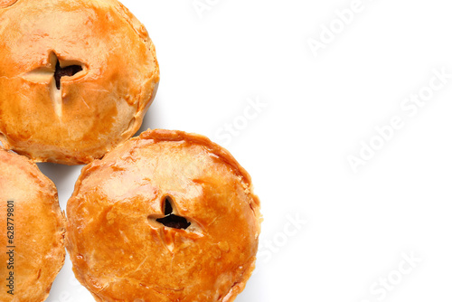 Tasty meat pot pies on whit...