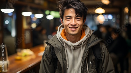 A young Korean man smiling happily and warmly. Generative AI