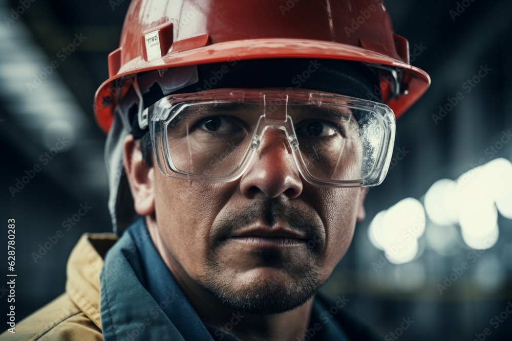 Focused worker man portret technological industrial complex factory production line workers face safety measures eyewear manufacturing mechanical scientific close-up employee enthusiasm concentration Focused worker man portret technological industrial complex factory production line workers face safety measures eyewear manufacturing mechanical scientific close-up employee enthusiasm concentration
