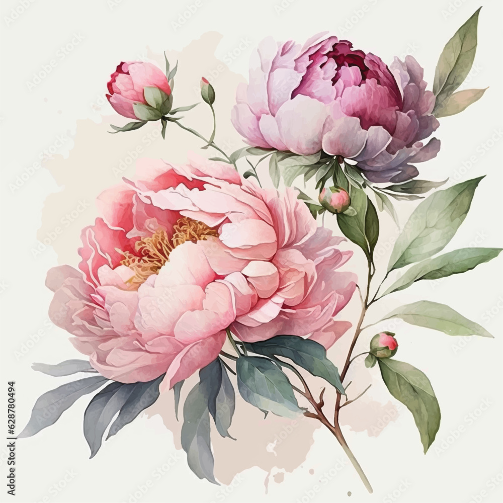 Peony flower watercolor paint 