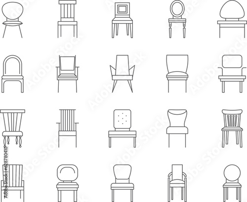 Chair Icons Set. Seat, Stool, Seating. Editable Stroke. Simple Icons Vector Collection