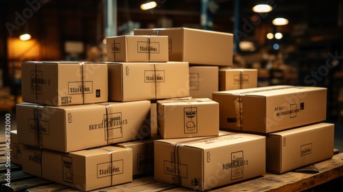 Stack of cardboard delivery boxes or parcels. Warehouse concept. © 121icons