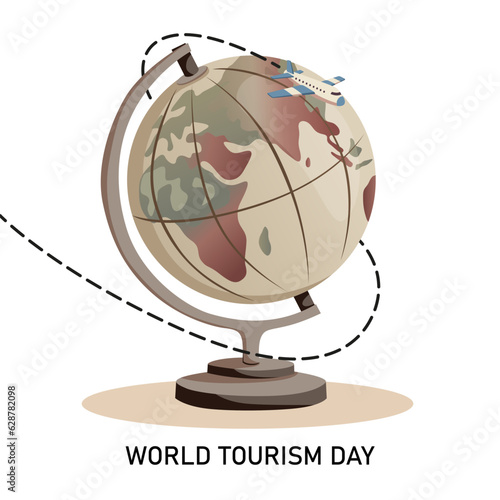 happy world tourism day. banner, brochure, poster design. globe illustration