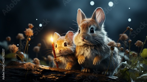 two rabbits in the night. © 121icons