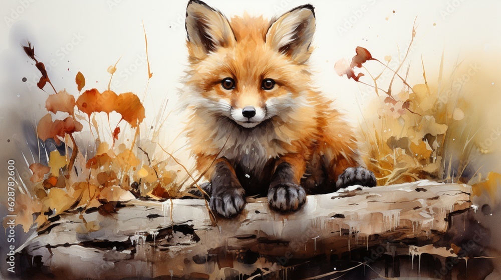 Obraz premium Watercolor Cute Red Fox.